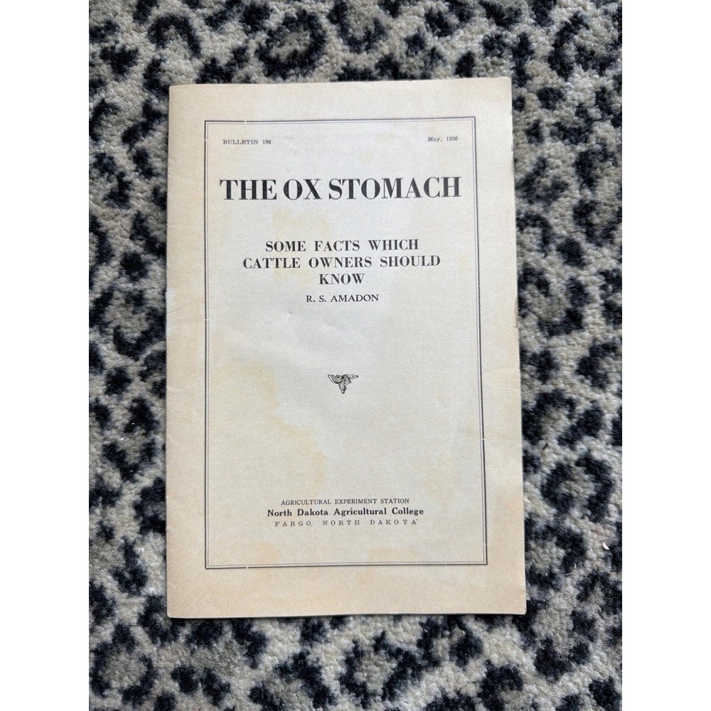 1926 The Ox Stomach Bulletin 196 North Dakota Ag College Cattle Farming Antique